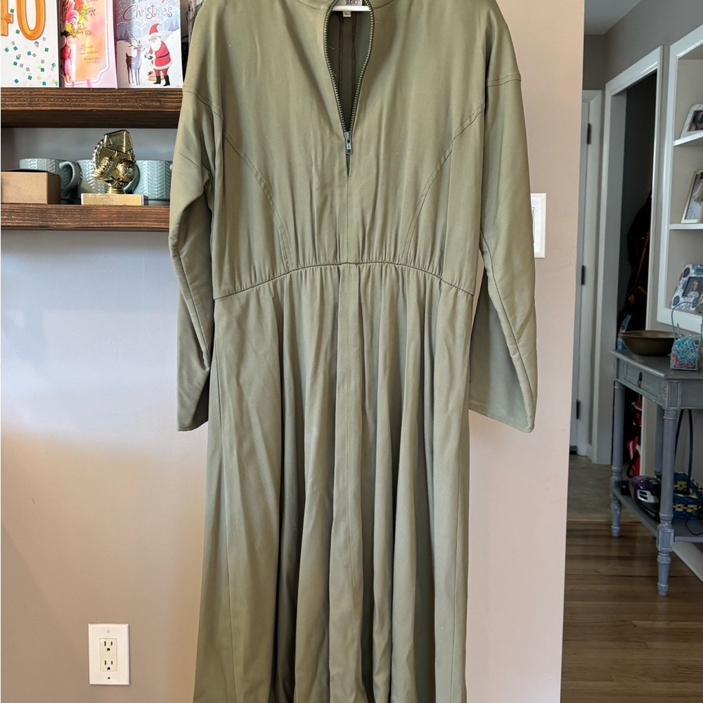 Vintage Union Made Sage Green Midi Dress | Zip Front | Long Sleeve Size L
